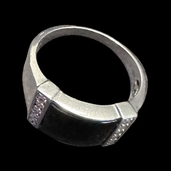 Gems En Vogue Michael Valitutti Mens Onyx Zircon 925 Silver Rhodium Plated Ring